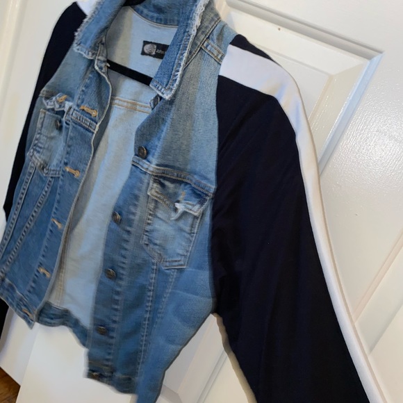 JET John Eshaya mixed media denim jacket stripe sz M - Picture 2 of 3